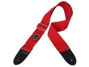 Adiustable Durable 4.9cm Wide Red Cotton Guitar Strap Belt Leather Ends
