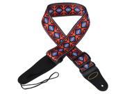 Red Rectangle Grip Cotton Guitar Strap with Leather End Vintage Design