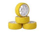 4x RC1 10 On Road Car White 7 Spoke Wheel Rims Yellow Fish Scale Rubber Tyres