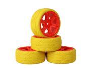4 x RC1 10 On Road Car Red 6 Spoke Wheel Rim Yellow Fish Scale Rubber Tyre