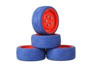 BQLZR 4 x Red Wheel Rims w Screws Blue Fish Scale Rubber Tyres for RC1 10 On Road Car