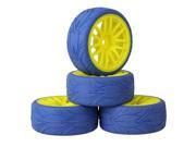 BQLZR 4 x Yellow 14 Spoke Wheel Rim Blue Fish Scale Rubber Tyre for RC1 10 On Road Car