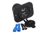 Black Waterproof Twin 2 Port USB DC12 24V Car Charger One hole Rear Panel