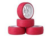 4x RC1 10 On Road Car White Y Shape Wheel Rim Red Fish Scale Rubber Tyre