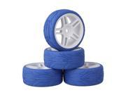 BQLZR 4PCS White Pentagram Wheel Rim Blue Fish Scale Tyre for RC1 10 On Road Car