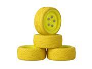 4x RC1 10 On Road Car Yellow Fish Scale Rubber Tyre Plastic Wheel Rim w Screws