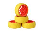 4x RC1 10 On Road Car Fish Scale Yellow Rubber Tyre 12 Spoke Red Wheel Rim