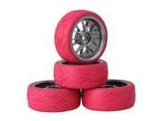 4x RC1 10 On Road Car Titanium Alloy Y Shape Wheel Rim Red Fish Scale Tyre