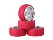 4xRC1 10 On Road Car Red Fish Scale Rubber Tyre Silver 7 Spoke Alloy Wheel Rim