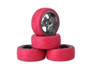 4 x RC1 10 On Road Car Red Fish Scale Rubber Tyre Grey 5 Spoke Al. Wheel Rim