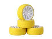 4 x RC1 10 On Road Car White Concave 10 Spoke Wheel Rim Yellow Arrow Rubber Tyre