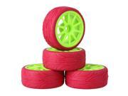 4x RC1 10 On Road Car Green 10 Spoke Wheel Rim Red Fish Scale Rubber Tyre