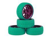 BQLZR 4xAlloy Purple Y Type Wheel Rim Green Arrow Rubber Tyre for RC1 10 Racing Car