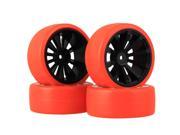 BQLZR 4PCS RC1 10 On Road Car Black Concave 10Spoke Wheel Rim Red Drift Tyres