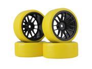 BQLZR 4x RC 1 10 on Road Car Yellow Plastic Tires Black 14 Spoke Wheel Rims