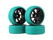 BQLZR 4 x Green Arrow Rubber Tyre Black 10 Spokes Wheel Rim for RC1 10 On Road Car