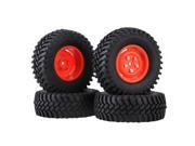 4xRC1 10 Rock Crawler Black 100mm OD Rubber Tyre Red 4 holes Plastic Wheel Rim