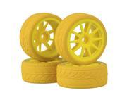 4 x RC1 10 On Road Car Yellow 10 Spoke Wheel Rim Arrow Pattern Rubber Tyre