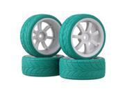 BQLZR 4 x Green Arrow Rubber Tyres White 7 Spoke Wheel Rims for RC 1 10 On Road Car