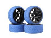 BQLZR 4xPlastic Black 10 Spoke Wheel Rim Blue Arrow Rubber Tyre for RC1 10 Racing Car