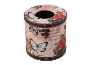 BQLZR British Style PU Round Tissue Box Cover with Butterfly Flowers Pattern