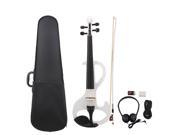 BQLZR White Wood Electric Violin 4 4 with Bow Pickup Rosin Headphones Style A
