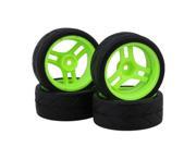 BQLZR 4 x Green 3 Spokes Plastic Wheel Rim Arrow Rubber Tire for RC1 10 On Road Car