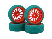 BQLZR 4x Orange 12 Spokes Wheel Rims Green Arrow Rubber Tires for RC1 10 On Road Car