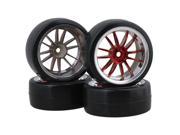 BQLZR 4pcs Smooth Drift Tyre Red 12 Spoke Wheel Rim for RC1 10 On Road Car