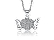 Chaomingzhen Angel Wing Heart Shaped Pendant Necklace Rhodium Plated 925 Silver Cubic Zirconia with 18 Sterling Silver Chain for Women