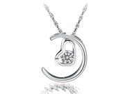 Chaomingzhen Rhodium Plated 925 Sterling Silver Cubic Zirconia Moon and Heart Pendants Necklaces for Women Chain Length 18