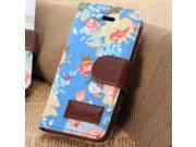 Euroge Tech® iphone 5c Flowers Canvas Wallet Carrying Case Stand Cover with Card Slots blue