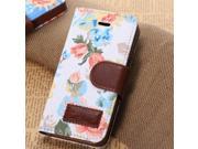 Euroge Tech® iphone 5c Flowers Canvas Wallet Carrying Case Stand Cover with Card Slots white