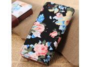 Euroge Tech® iphone 5c Flowers Canvas Wallet Carrying Case Stand Cover with Card Slots black