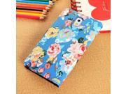 Euroge Tech® Samsung NOTE3 N9000 Flowers Canvas Wallet Carrying Case Stand Cover with Card Slots blue