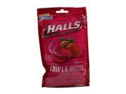 Halls Menthol Cough Suppressant Oral Anesthetic Drops Strawberry 30 ct