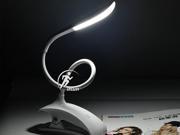 Creative LED Flexible Reading Light Clip on Bed Table Desk Lamp Rechargeable White Finish