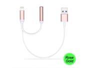 NEW For iPhone 7 7 Plus 2 in1 Lightning to 3.5mm Headphone Jack Audio Adapter USB Charge Cable Rose gold