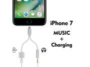 For iPhone 7 7 Plus 2 in 1 Lightning to 3.5mm Aux Headphone Jack Audio Adapter Lightning 8pin Female Charge Cable Silver