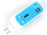 New 3in1 US Travel Adaptor Dual USB Universal Socket For Phone PC Tablet AC 110V 220V DC 5V 2.1A Blue