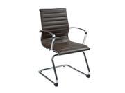 Office Star OSP Furniture 74658 Chocolate Eco Leather Guest Chair with Polished Aluminum Arms and Sled Base