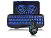AULA USB Wired Blue Backlit Gaming Keyboard and Mouse for Computer with Mouse Pad