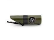 Large Military Green 7 in 1 Outdoor Survival Whistle with Compass Thermometer Reflector Mirror Magnifying Glass LED flashlight and Storage