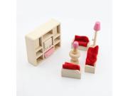 11 Piece Nature Wood Wooden Doll House Furniture Living Lounge Room Toy Pink