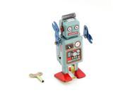 4.7 Tall Blue Tin Toy Collection Wind Up Radar Robot Figurine