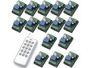 DC 12V One Transmitter with 15X 1 Channel Relays Learning Smart Wireless Remote Control Switch White Blue Transmitter with 15 Keys