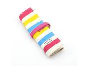 Roll up Stripe Red yellow blue Canvas Pen Pencial Case Pocket Pouch Cosmetic Makeup Bag