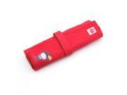 Roll up Canvas Pen Pencial Case Pocket Pouch Cosmetic Makeup Bag Red