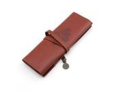 PU Leather Multifunctional Roll up Pen Pencial Case Pocket Pouch Cosmetic Makeup Bag Coffee color