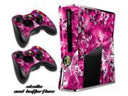 Microsoft Xbox 360 Slim Console Skin plus 2 Controller Skins Skulls and Butterflies